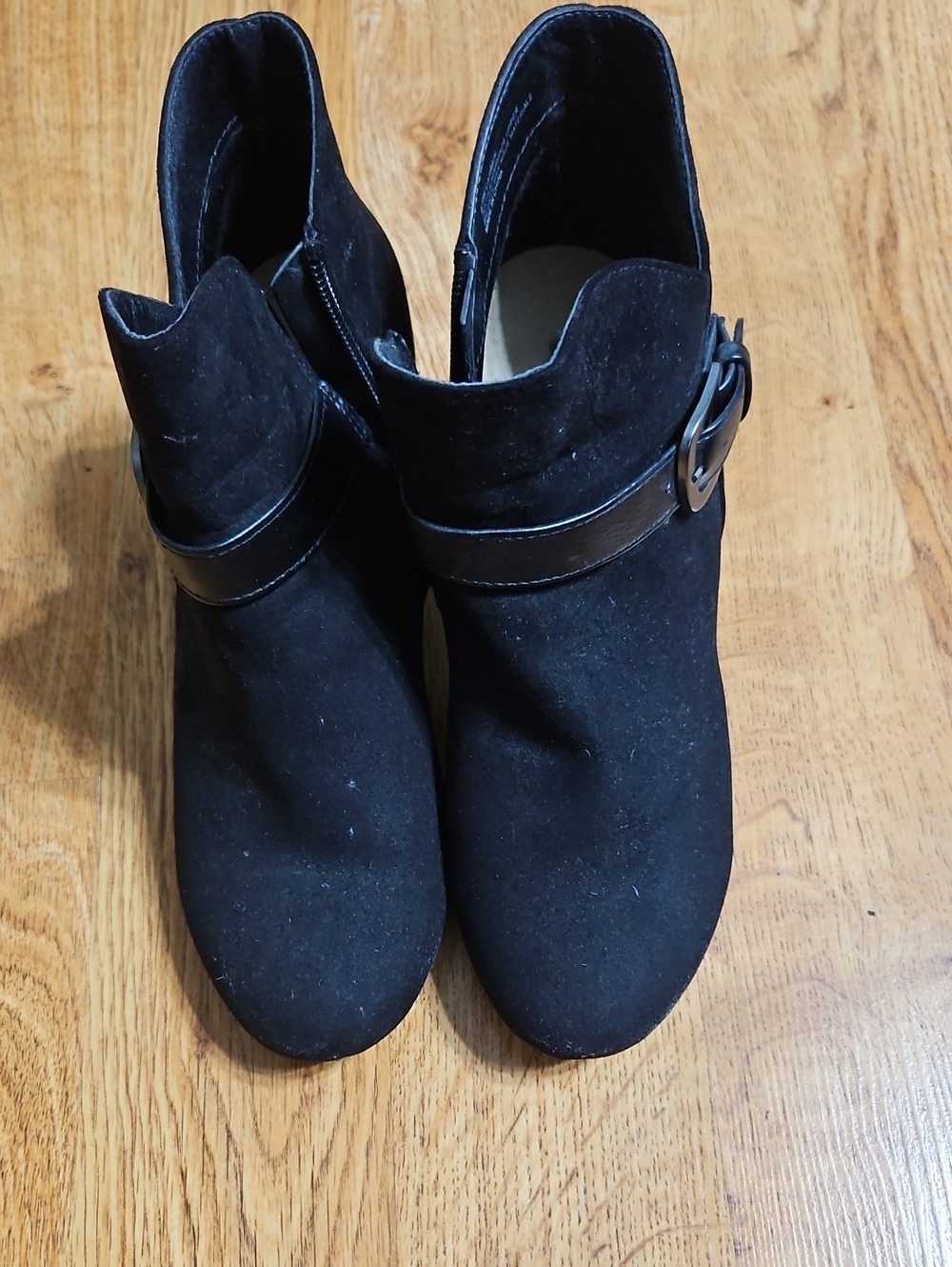 dolan Black Suede Ankle Booties with Buckle Accent